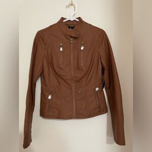 Lulus Peace of Mind Tan Vegan Leather Moto Jacket NWT